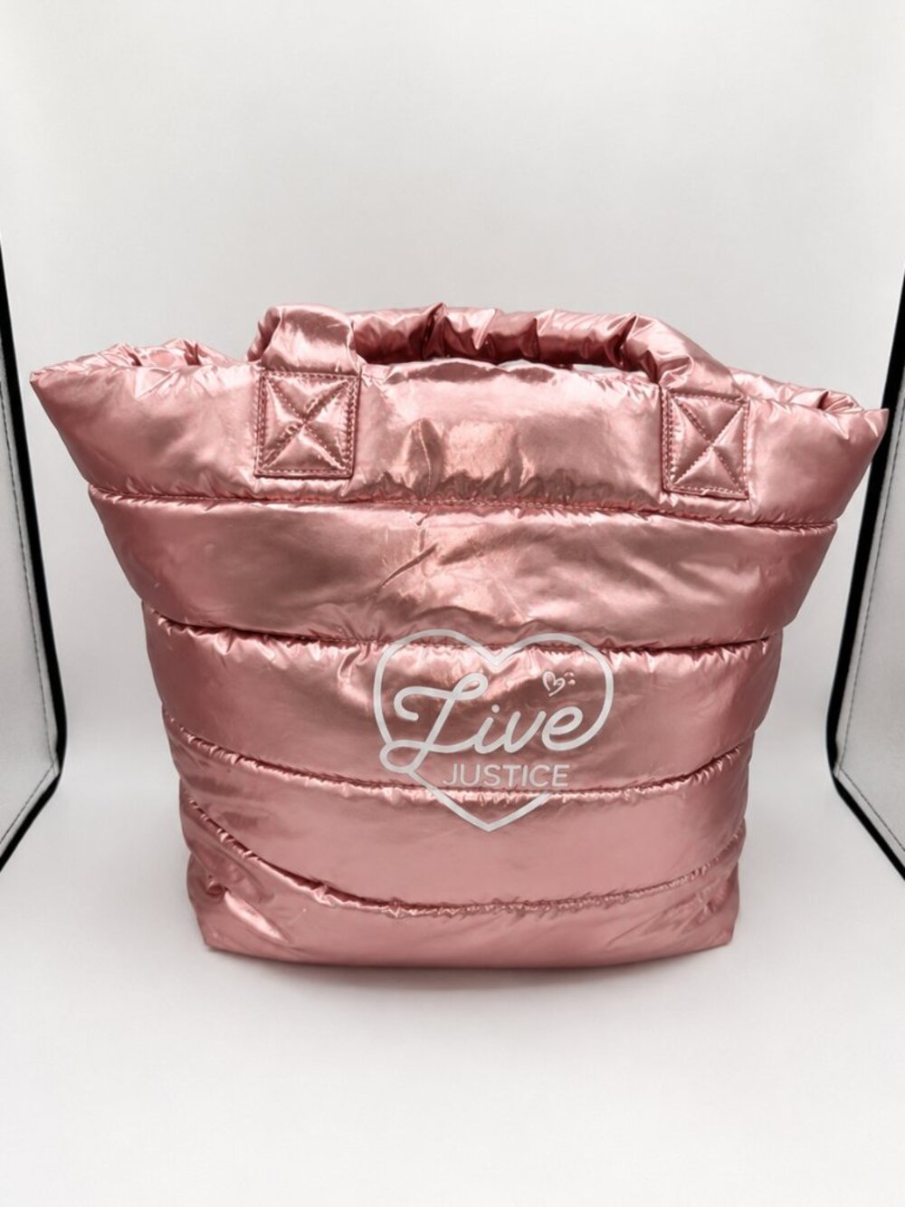 Justice Live Justice Rose Gold Metallic Puffer Tote Bag